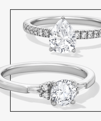Showcase of cool tone engagement rings. 