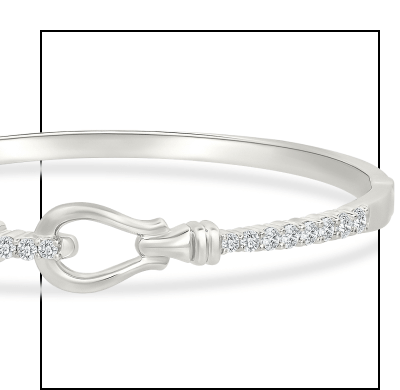 White Lab-Created Sapphire Sideways Loop Bangle Bracelet Sterling Silver