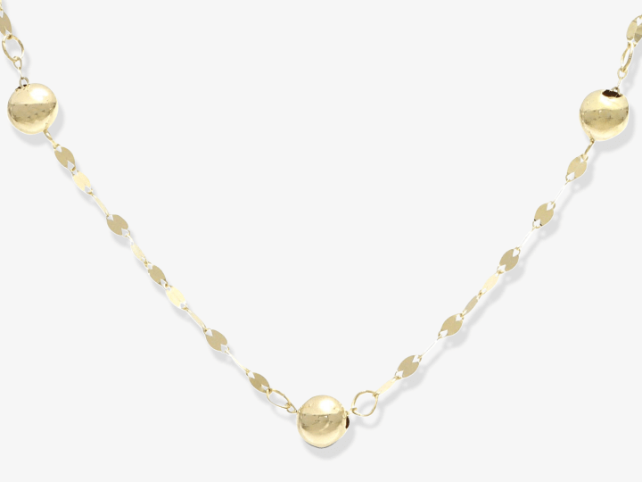 Bead Station Mirror Chain Necklace Hollow 10K Yellow Gold 18