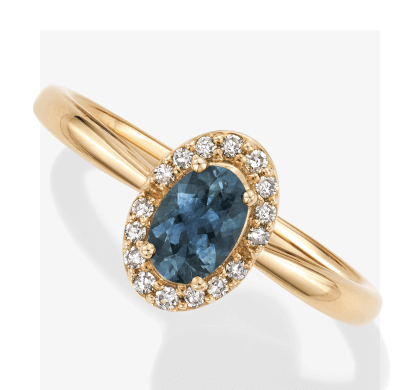 American Blue Sapphire & Diamond Halo Ring 1/10 ct tw 10K Yellow Gold