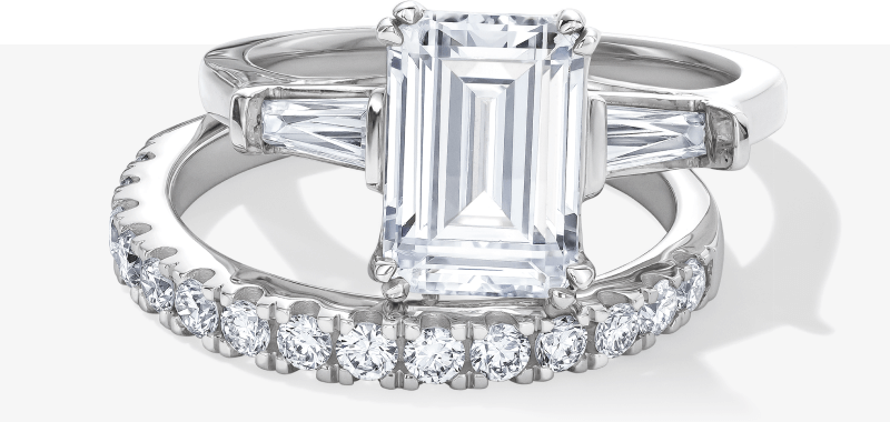 Two examples of an engagement and wedding ring