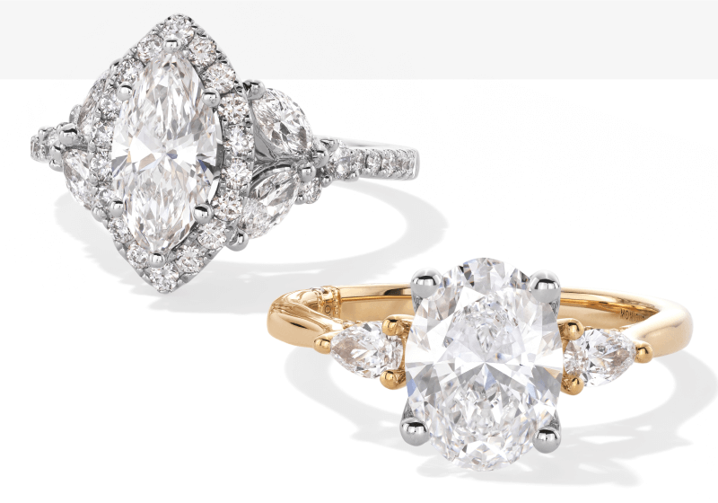 Showcase of engagement rings in warm and cool tones.