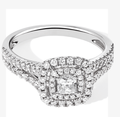 Now + Forever Lab-Grown Diamonds Princess-Cut Double Halo Engagement Ring 1 ct tw 14K White Gold