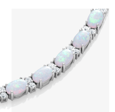 Oval-Cut Lab-Created Opal & White Lab-Created Sapphire Bracelet Sterling Silver 7.5