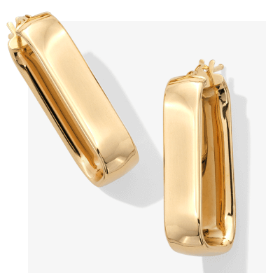 Rectangle Hoop Earrings 10K Yellow Gold 28mm