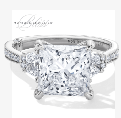 Monique Lhuillier Bliss Princess-Cut Lab-Grown Diamond Engagement Ring 4-5/8 ct tw 18K White Gold.