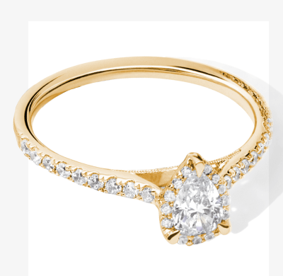 Now + Forever Lab-Grown Diamonds Pear-Shaped Halo Engagement Ring 3/4 ct tw 14K Yellow Gold.