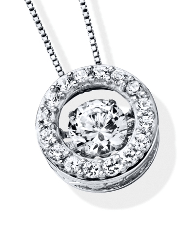 White Lab-Created Sapphire Halo Necklace Sterling Silver 18