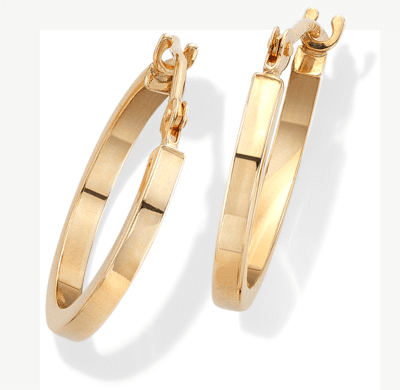 Square Tube Hoop Earrings 14K Yellow Gold 14mm.