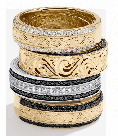 Stack of wedding rings in yellow and white gold