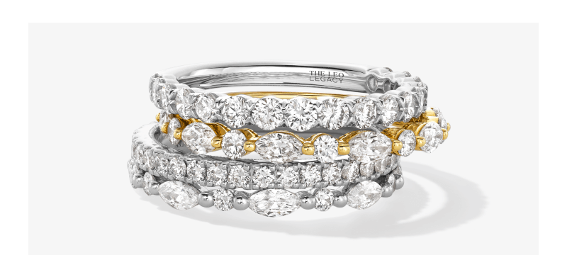 Stack of anniversary rings in yellow and white gold