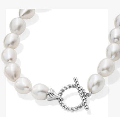 Cultured Pearl Toggle Clasp Necklace Sterling Silver 18