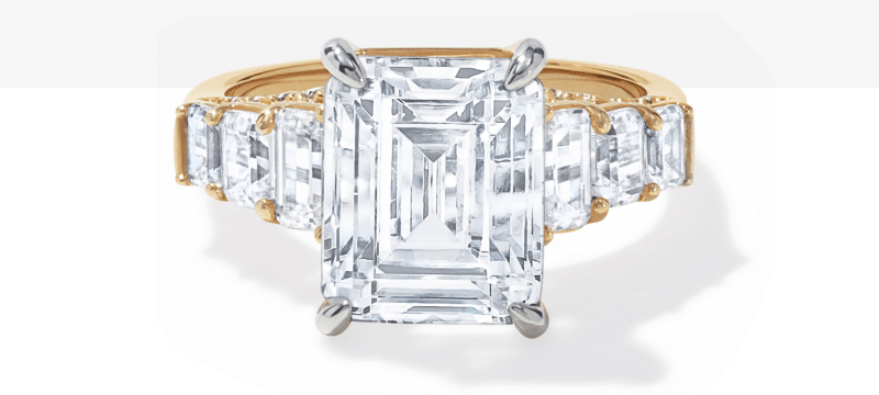 Now + Forever Lab-Grown Diamonds Emerald-Cut Seven-Stone Engagement Ring 6-3/4 ct tw 14K Yellow Gold.