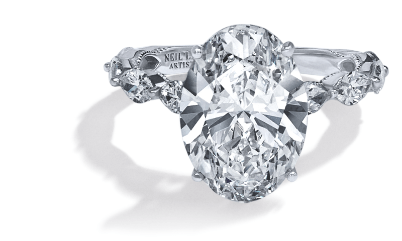Neil Lane Artistry Oval-Cut Lab-Grown Diamond Engagement Ring 6 ct tw 14K White Gold.