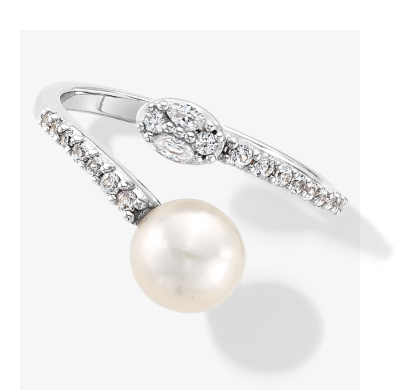 Cultured Freshwater Pearl & White Lab-Created Sapphire Deconstructed Ring Sterling Silver.