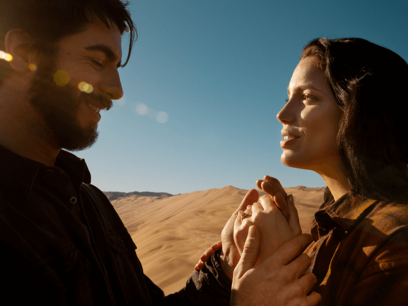 Couple proposing in the desert