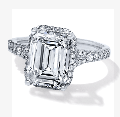 Now + Forever Lab-Grown Diamonds Emerald-Cut Halo Engagement Ring 5-1/2 ct tw 14K White Gold.