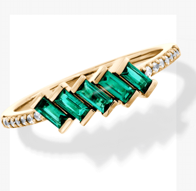 STUDIO BY KAY Baguette-Cut Lab-Created Emerald & White Lab-Created Sapphire Ring 24K Yellow Gold Vermeil Sterling Silver.