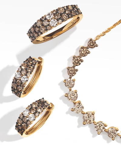 Showcase of earrings ring and necklace found in the holiday gift guide.