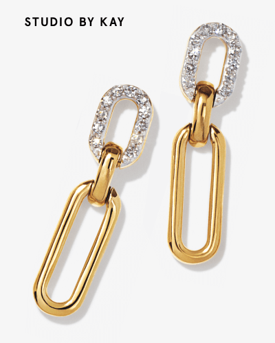 STUDIO BY KAY Diamond Paperclip Link Earrings 1/5 ct tw 24K Yellow Gold Vermeil Sterling Silver.