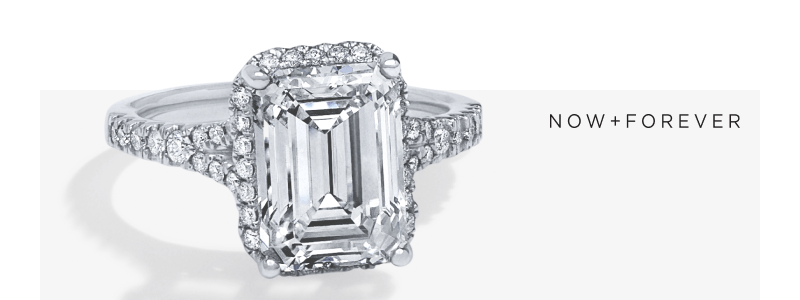 Now + Forever Lab-Grown Diamonds Emerald-Cut Halo Engagement Ring 5-1/2 ct tw 14K White Gold.
