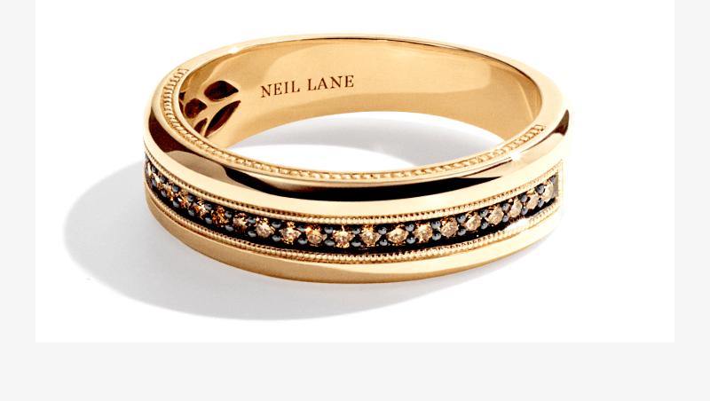 Neil Lane Desert Diamonds Men's Three-Row Wedding Band Yellow Gold