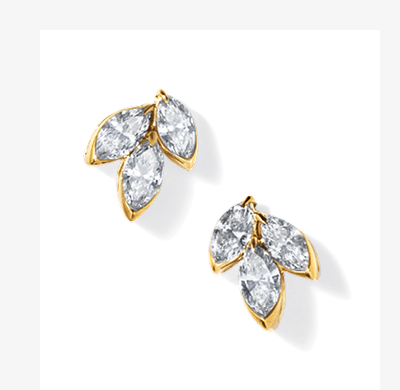 Monique Lhuillier Bliss Marquise-Cut Lab-Grown Diamond Trio Stud Earrings 1/2 ct tw 24K Yellow Gold Vermeil Sterling Silver.