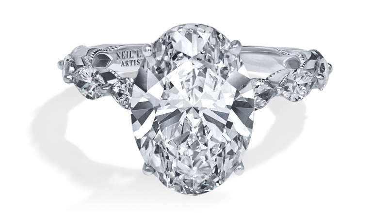 Neil Lane Artistry Oval-Cut Lab-Grown Diamond Engagement Ring 6 ct tw 14K White Gold.