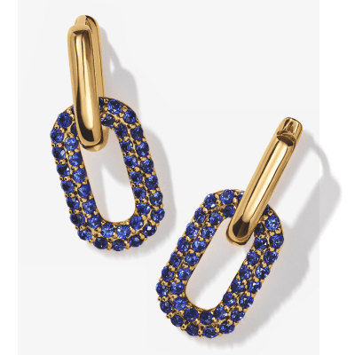 STUDIO BY KAY Blue Lab-Created Sapphire Link Hoop Drop Earrings Yellow Gold Vermeil Sterling Silver