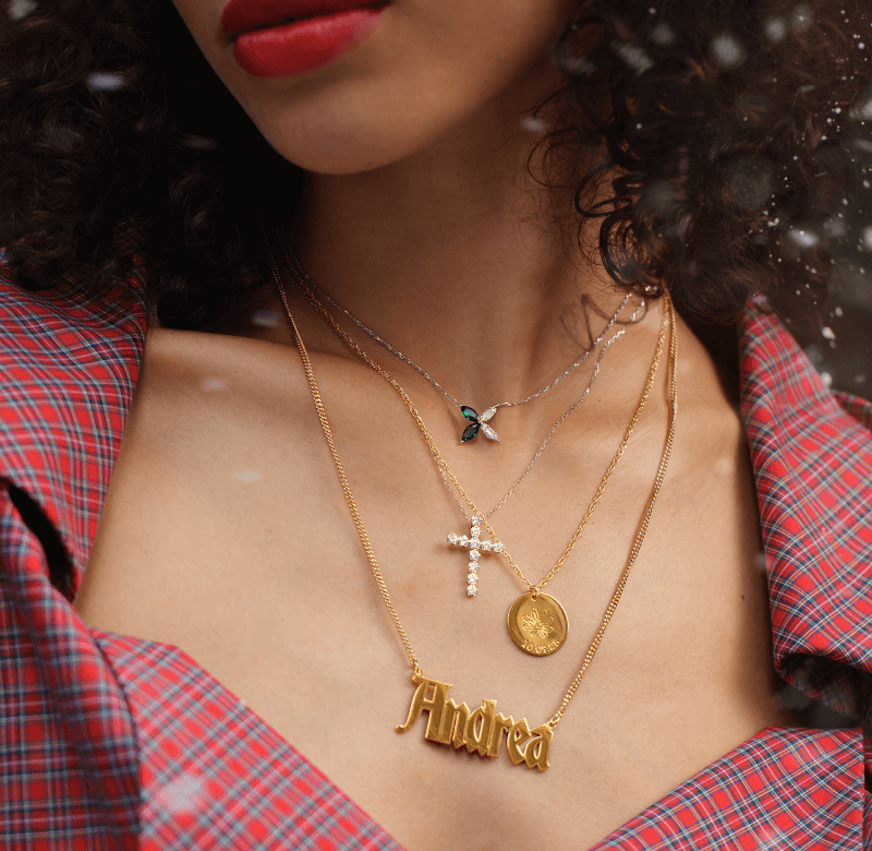 Image showcasing a woman adorned with beautiful Gold Necklaces.