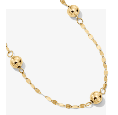 Bead Station Mirror Chain Necklace Hollow 10K Yellow Gold
