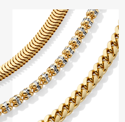 Elegant assortment of gold chains.