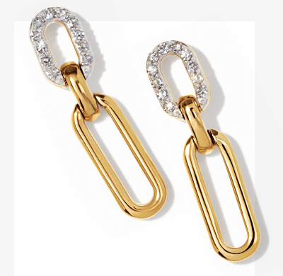 STUDIO BY KAY Diamond Paperclip Link Earrings 24K Yellow Gold Vermeil Sterling Silver