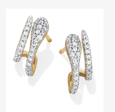 Diamond Snake Two-Row J-Hoop Earrings 10K Yellow Gold