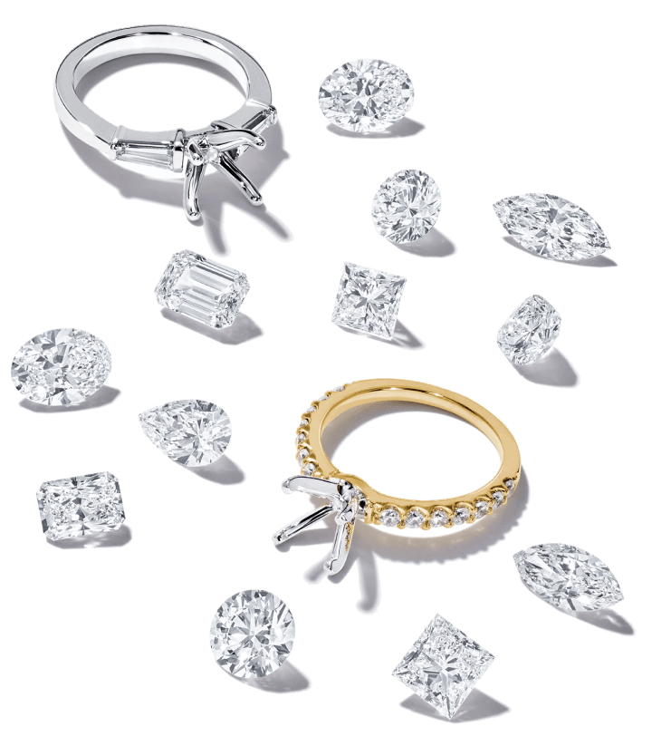 Image of loose diamonds and ring settings