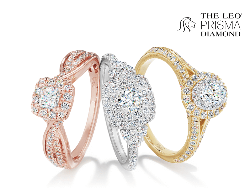 Image showcasing stunning diamond rings, part of the Leo Prisma Diamond Collection