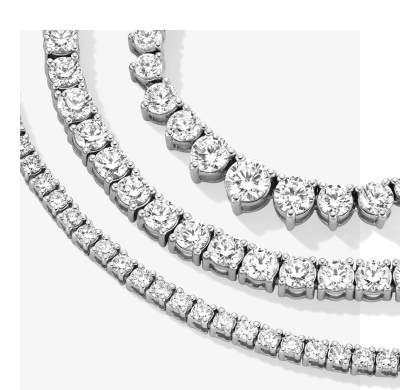 Display of several lab-grown diamond bracelets and necklaces