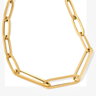 Graduated Paperclip Chain Necklace Hollow 10K Yellow Gold