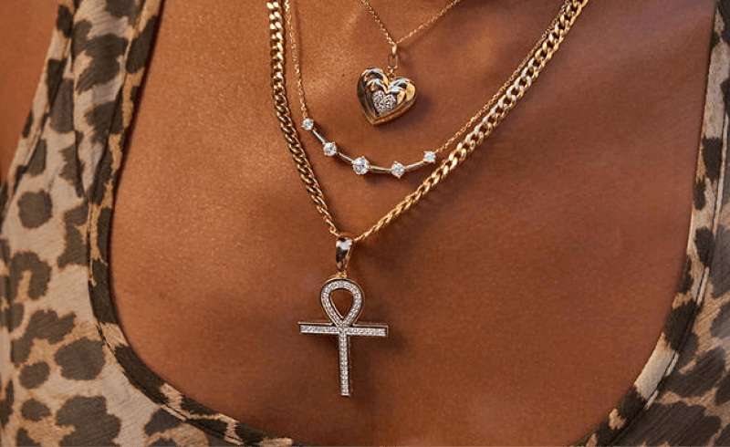 Woman adorning beautiful necklaces