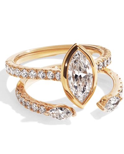 Image showcasing two Neil Lane Diamond engagement ring and wedding band