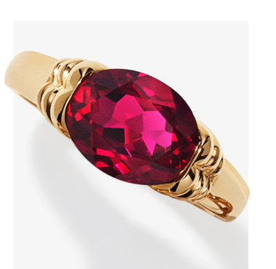 Oval-Cut Lab-Created Ruby Solitaire Signet Ring 10K Yellow Gold