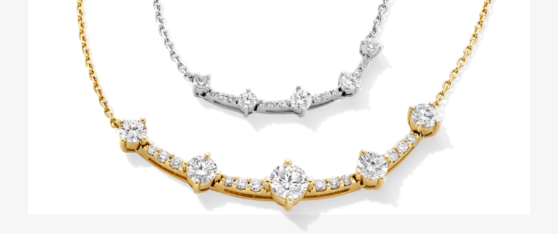 White Gold and Yellow Gold Lab-Grown Diamond Milestones Station Necklaces.