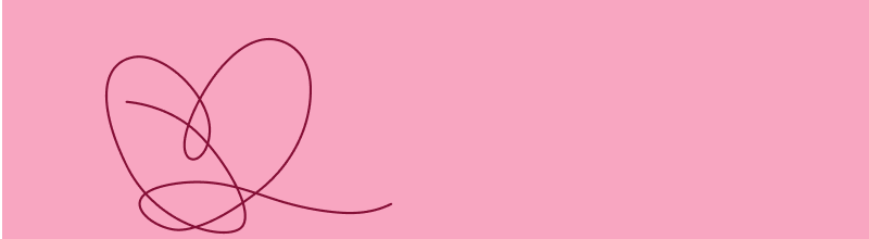 Abstract heart illustration drawn in burgundy lines on a soft pink background.