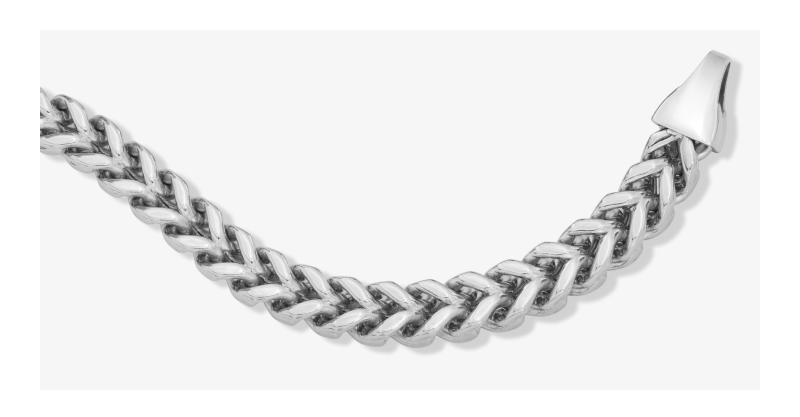 Silver curb chain necklace with interlocking links.