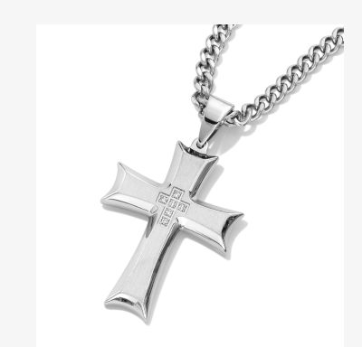 Silver diamond-accent cross pendant on chain.