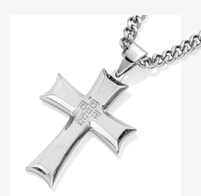 Men's Diamond Cross Necklace Stainless Steel