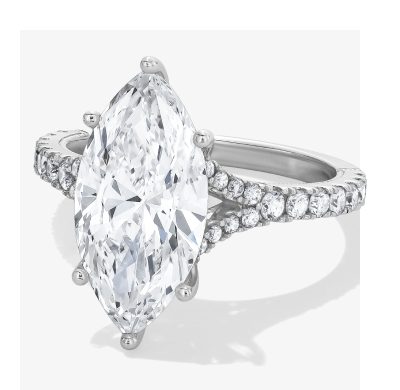 White Gold Marquise Cut Diamond Engagement Ring With Split Pavé Band.