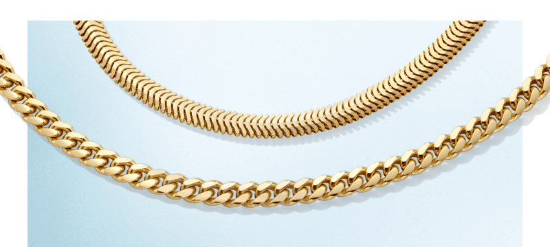 Yellow Gold Snake Chain and Curb Chain Necklaces.