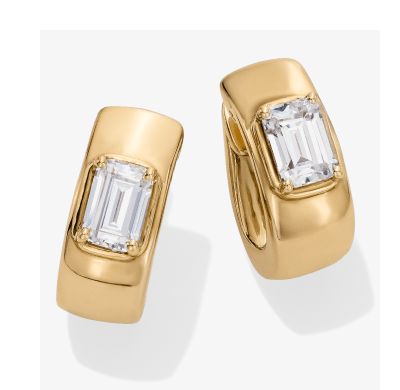 STUDIO BY KAY Lab-Grown Diamond Emerald-Cut Solitaire Hoop Earrings in 24K Yellow Gold Vermeil Sterling Silver.