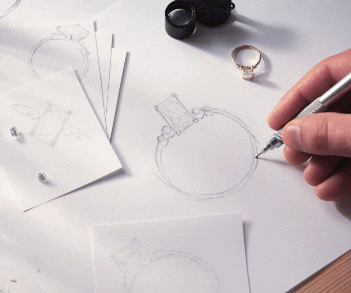 GIF of person sketching an engagement ring.